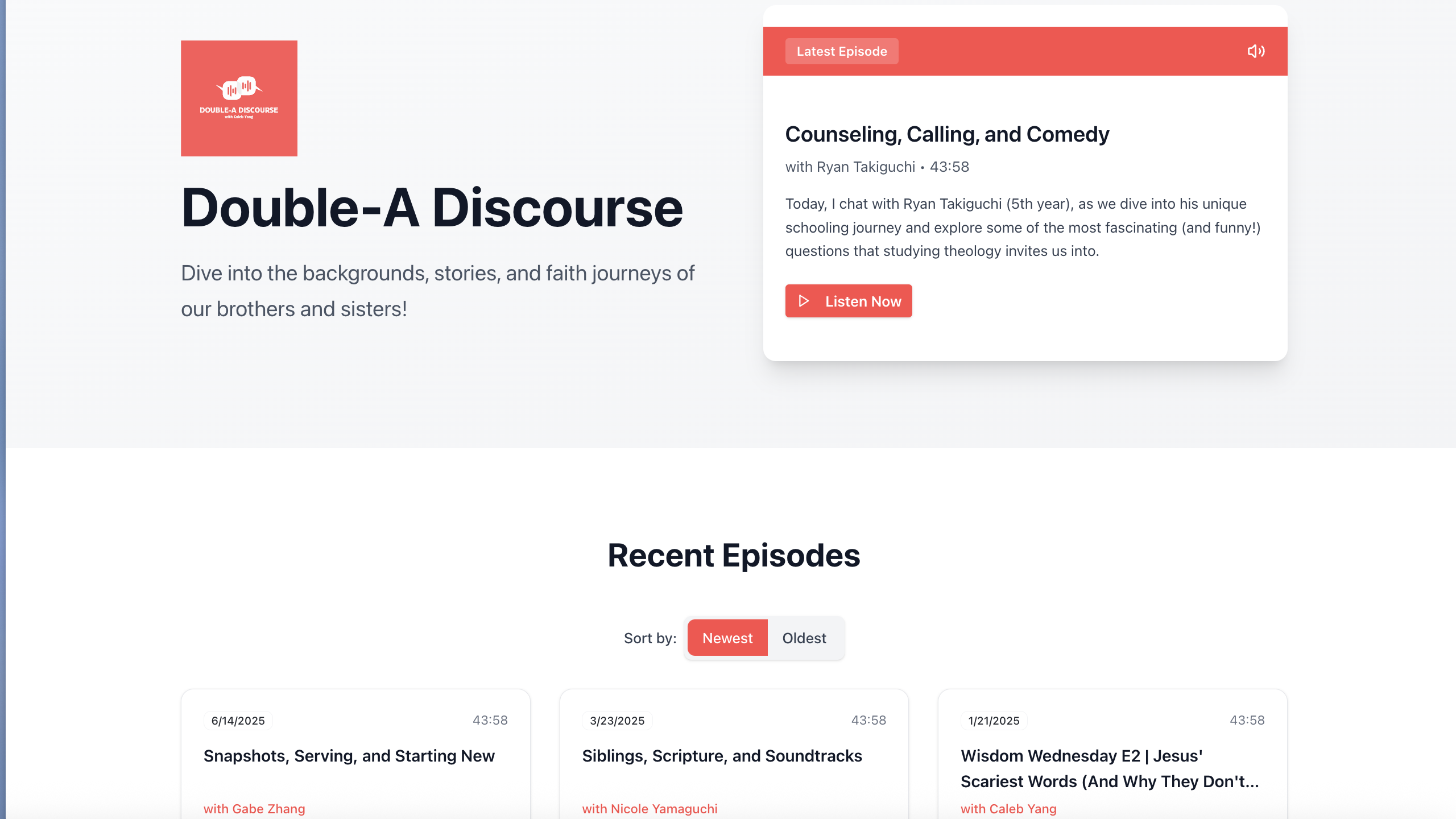 Double-A-Discourse podcast hosting site interface